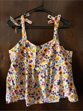 Old Navy White Floral Tank Top with Yellow, Purple, Pink, and Blue Blooms